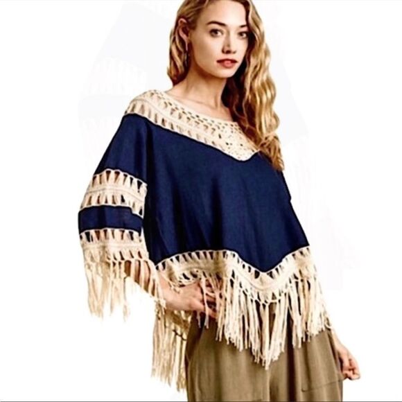 ✨ DREAMERS Boho Fringe & Crochet Teal Top✨ - Picture 2 of 6